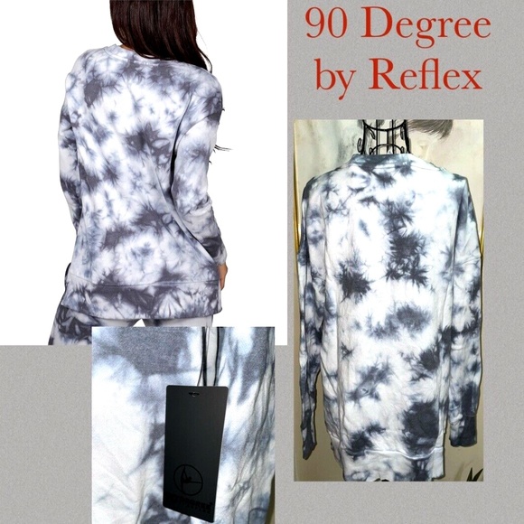 90 DEGREE by REFLEX GRAY & WHITE "ROCK CLIMB" TIE DYE SWEATSHIRT~MISSES MEDIUM - Picture 3 of 7